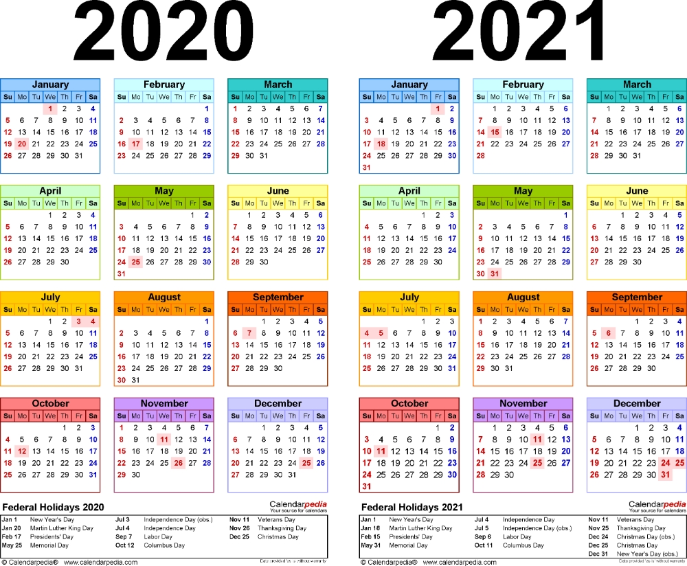 template 2: pdf template for two year calendar 2020/2021