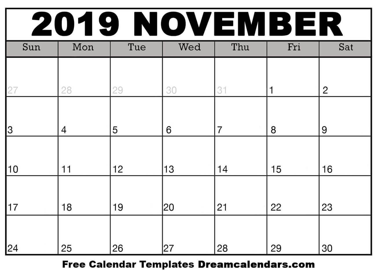 template november calendar 2019 printable | monthly calendar