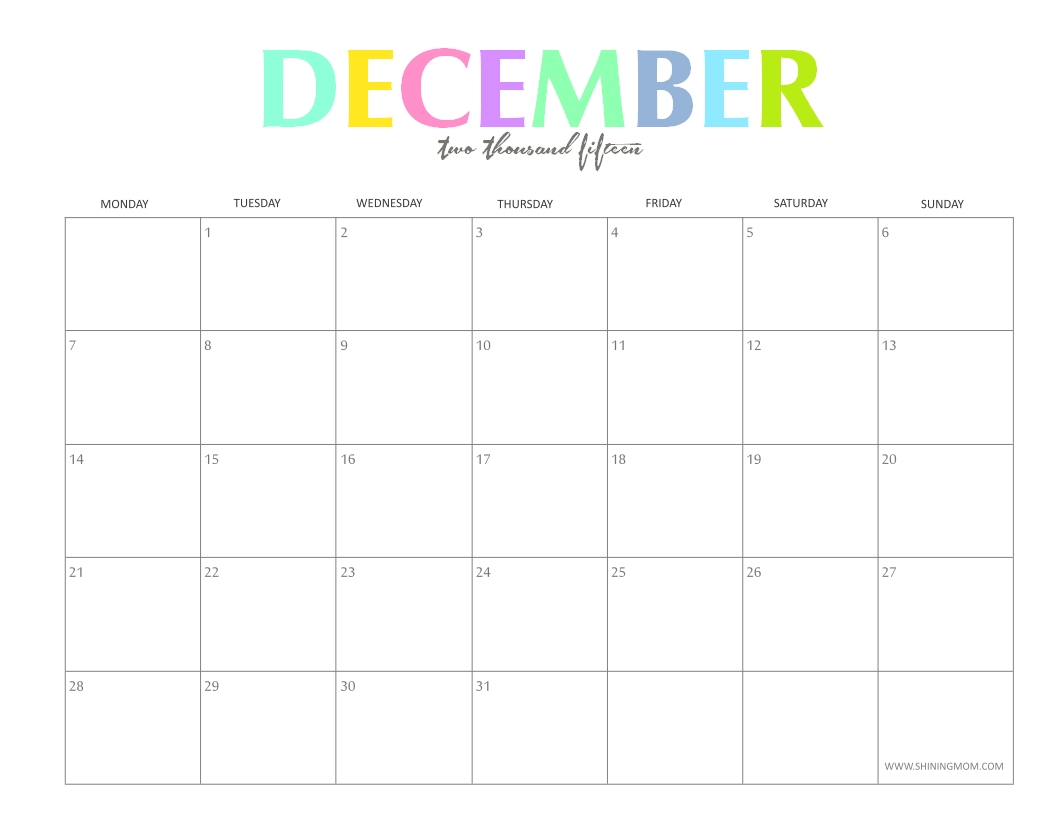 The Colorful 2015 Monthly Calendarsshiningmom Are Here!