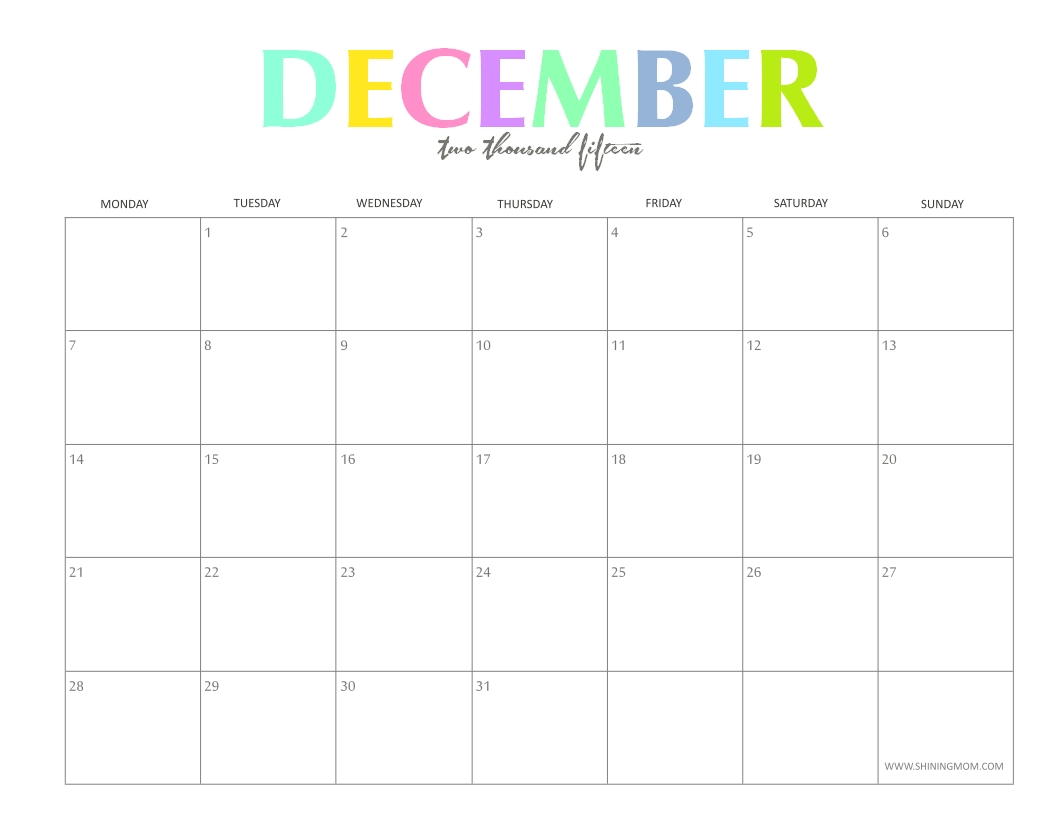 the colorful 2015 monthly calendarsshiningmom are here!