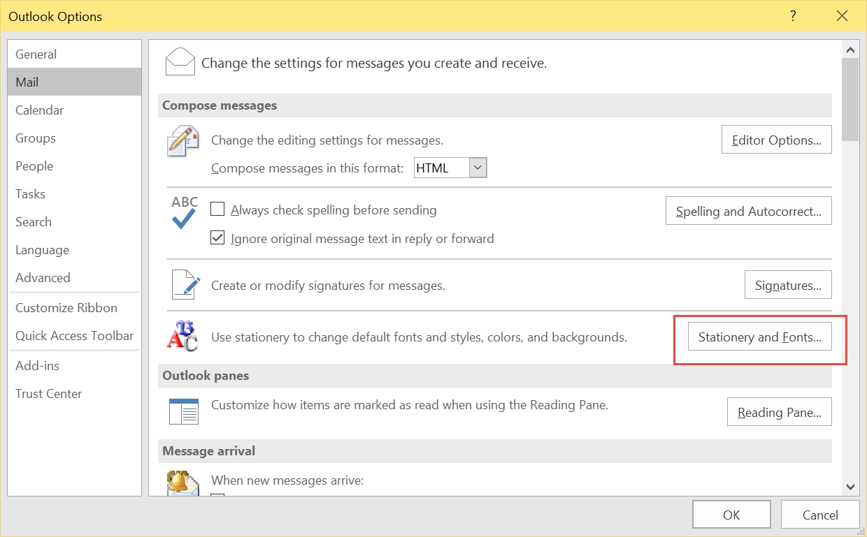 to change the look of outlook replies