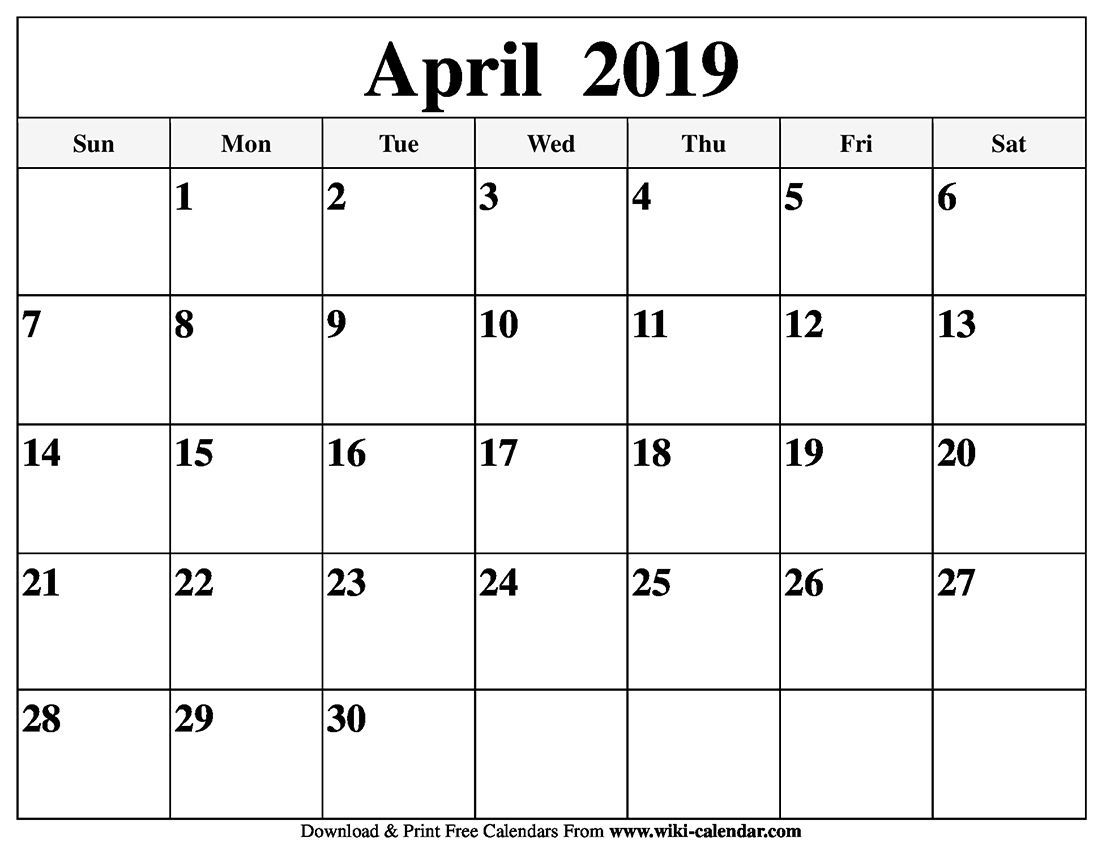 top 20 free monthly april 2019 calendar pdf word notes page