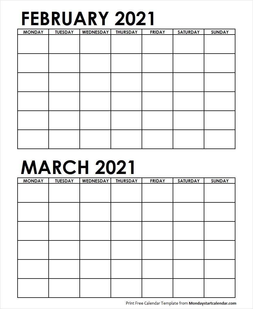 Two Month February March 2021 Calendar Blank | Two Months