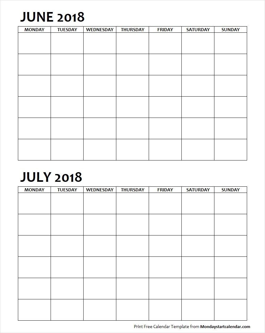 Two Month June July 2018 Calendar Blank In 2020 | Calendar