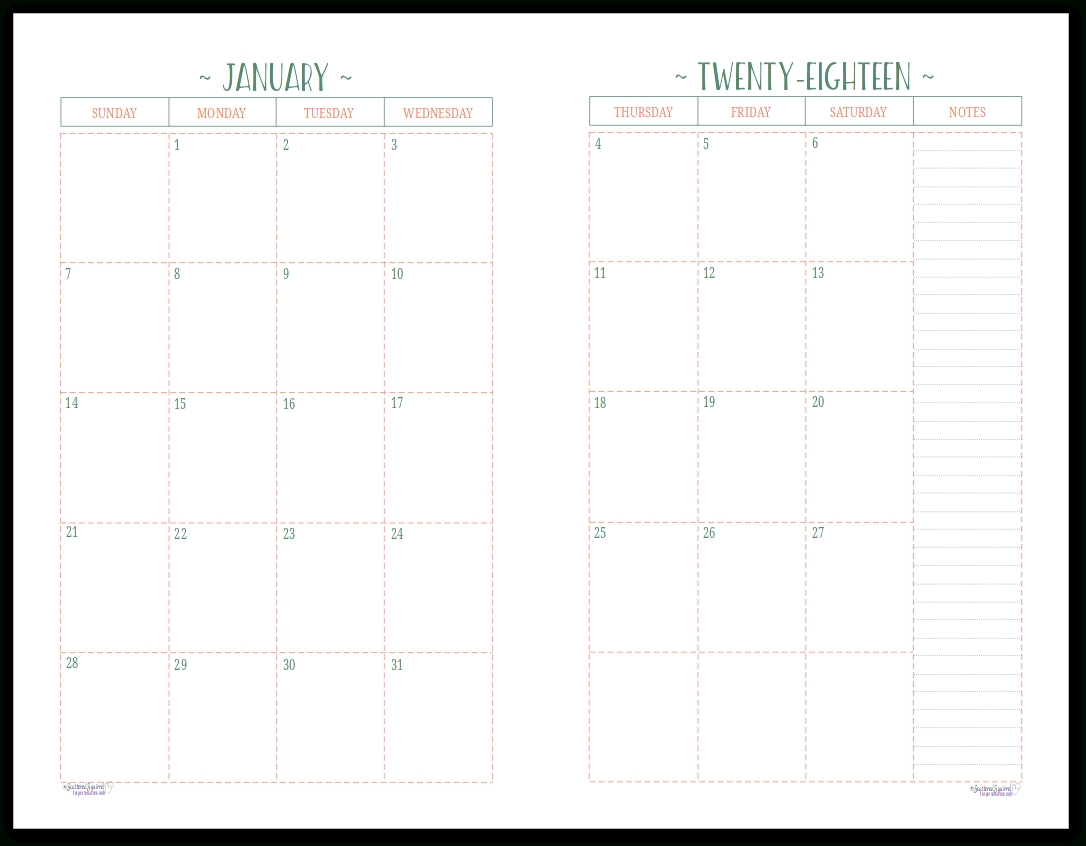two page per month 2018 dated calendars are ready