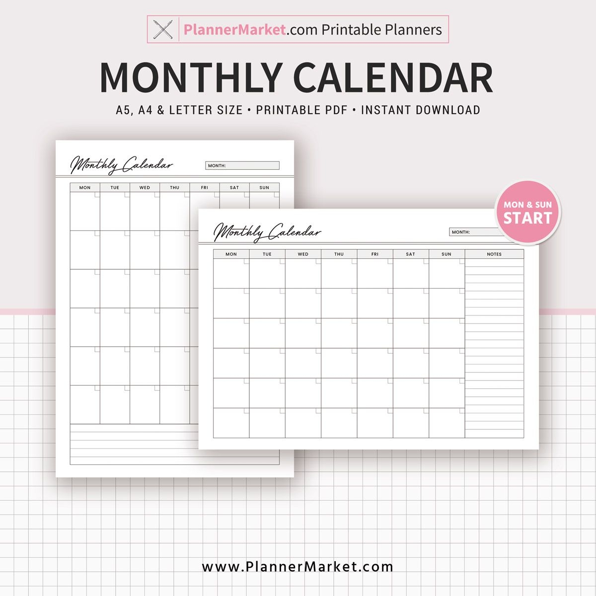 undated monthly calendar, monthly planner, planner inserts