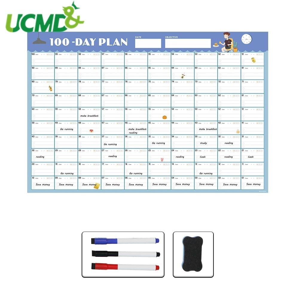 us $9 74 25% off|2020 calendar sticker 100 days agenda schedule wall calendar daily behavior chart waterproof weekly month planner goal