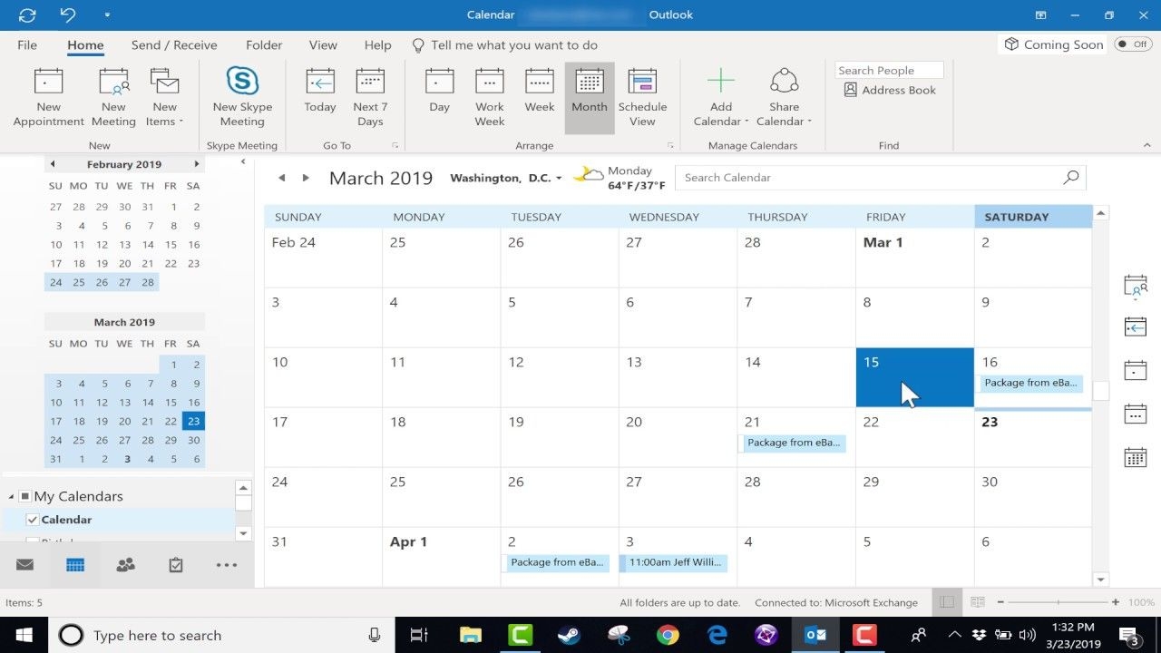 using the microsoft outlook calendar