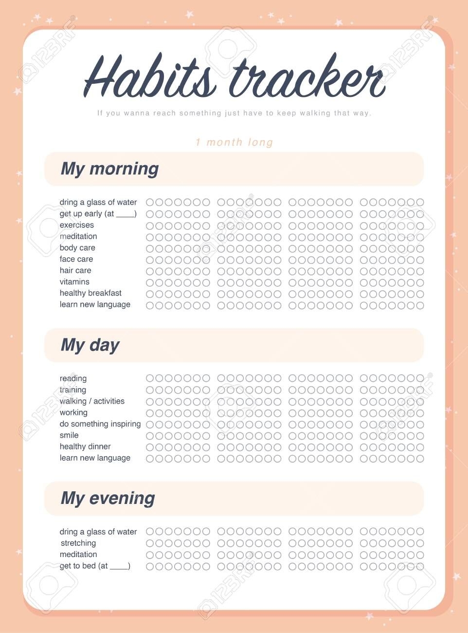 Vector Habits Tracker Page Design Template Calendar For Month