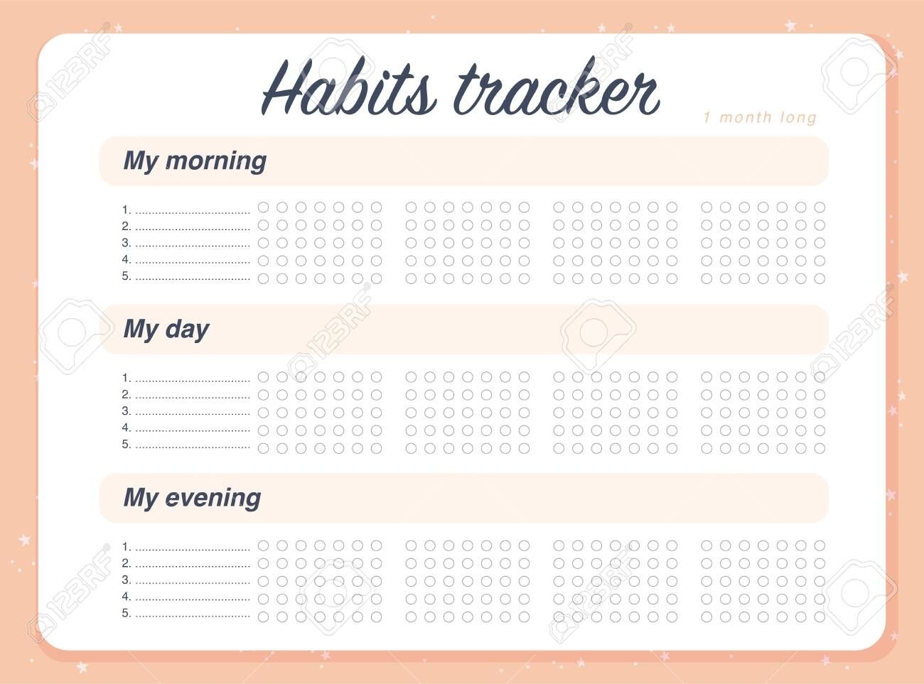 Vector Habits Tracker Page Design Template Calendar For Month