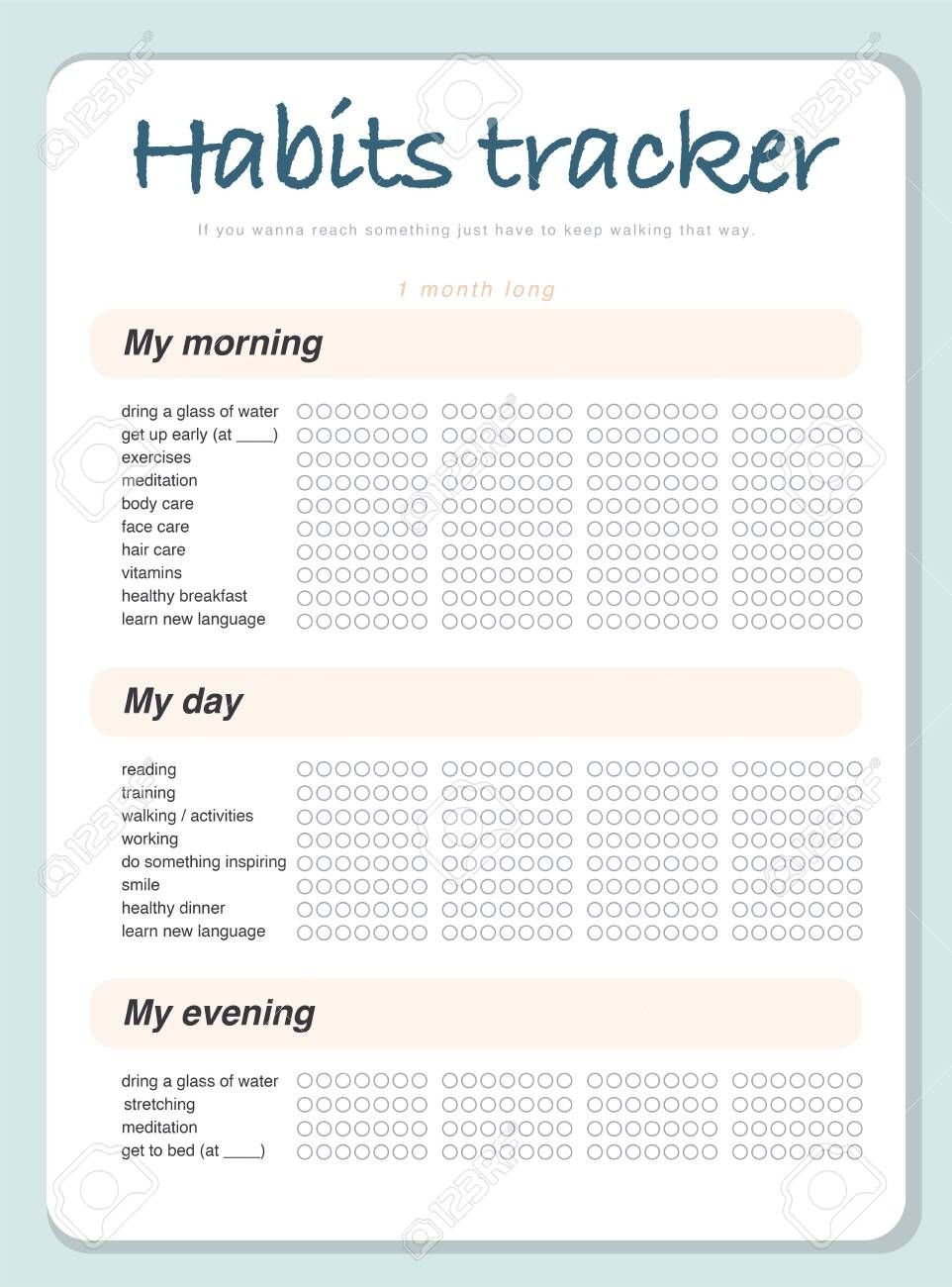 vector habits tracker page design template calendar for month