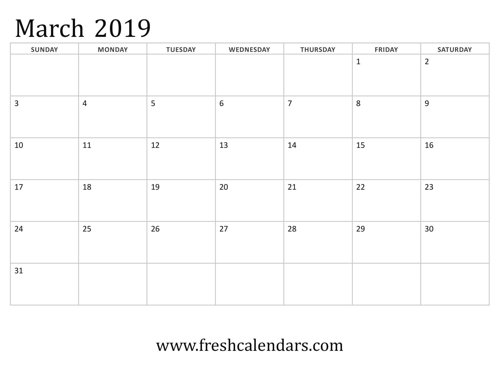 Vertex March Calendar 2019 Printable | Calendar Template