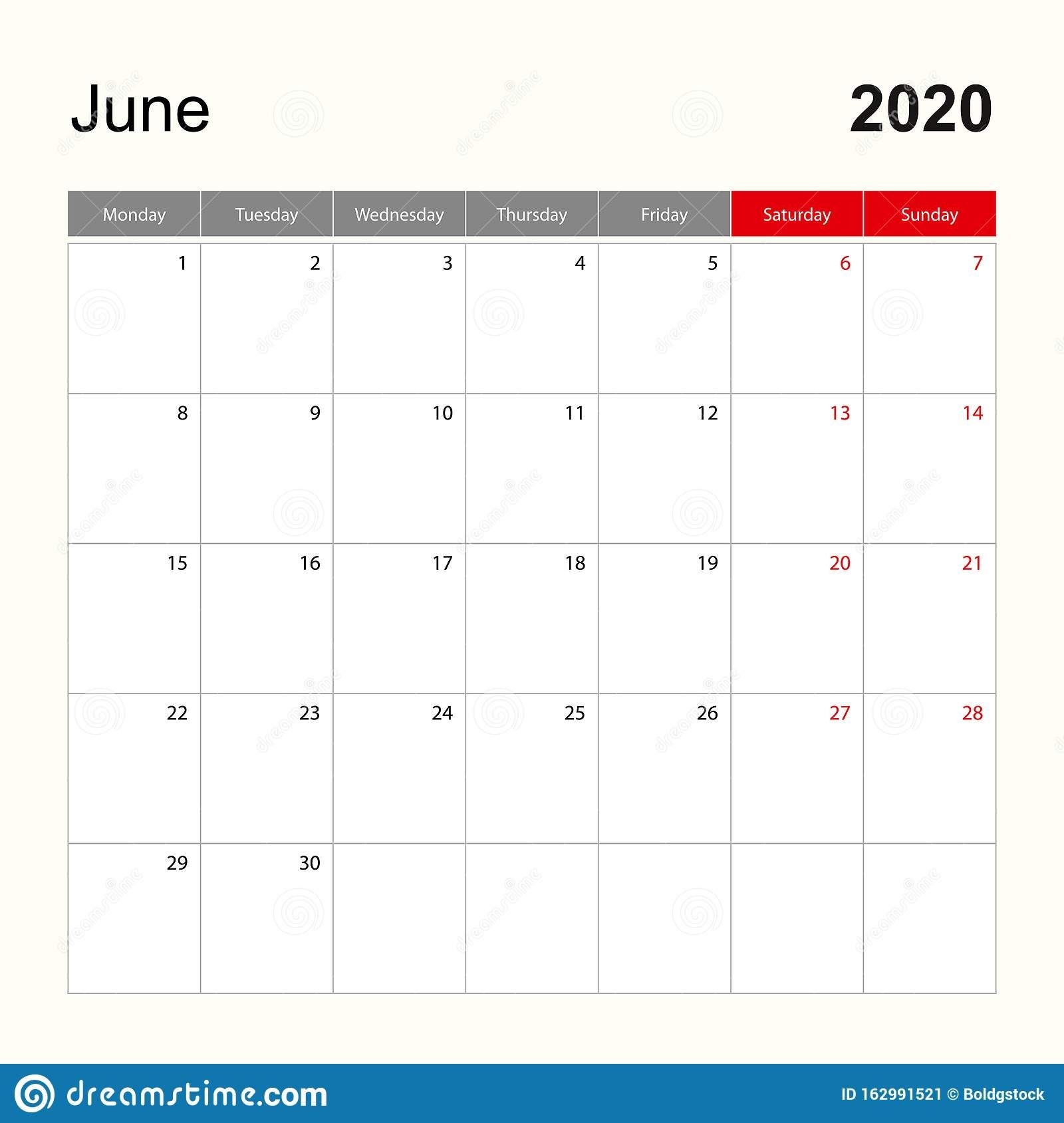 Wall Calendar Template For June 2020 Holiday And Event