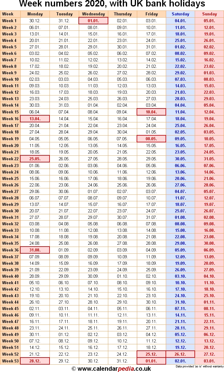 Week Numbers 2020 With Excel, Word And Pdf Templates