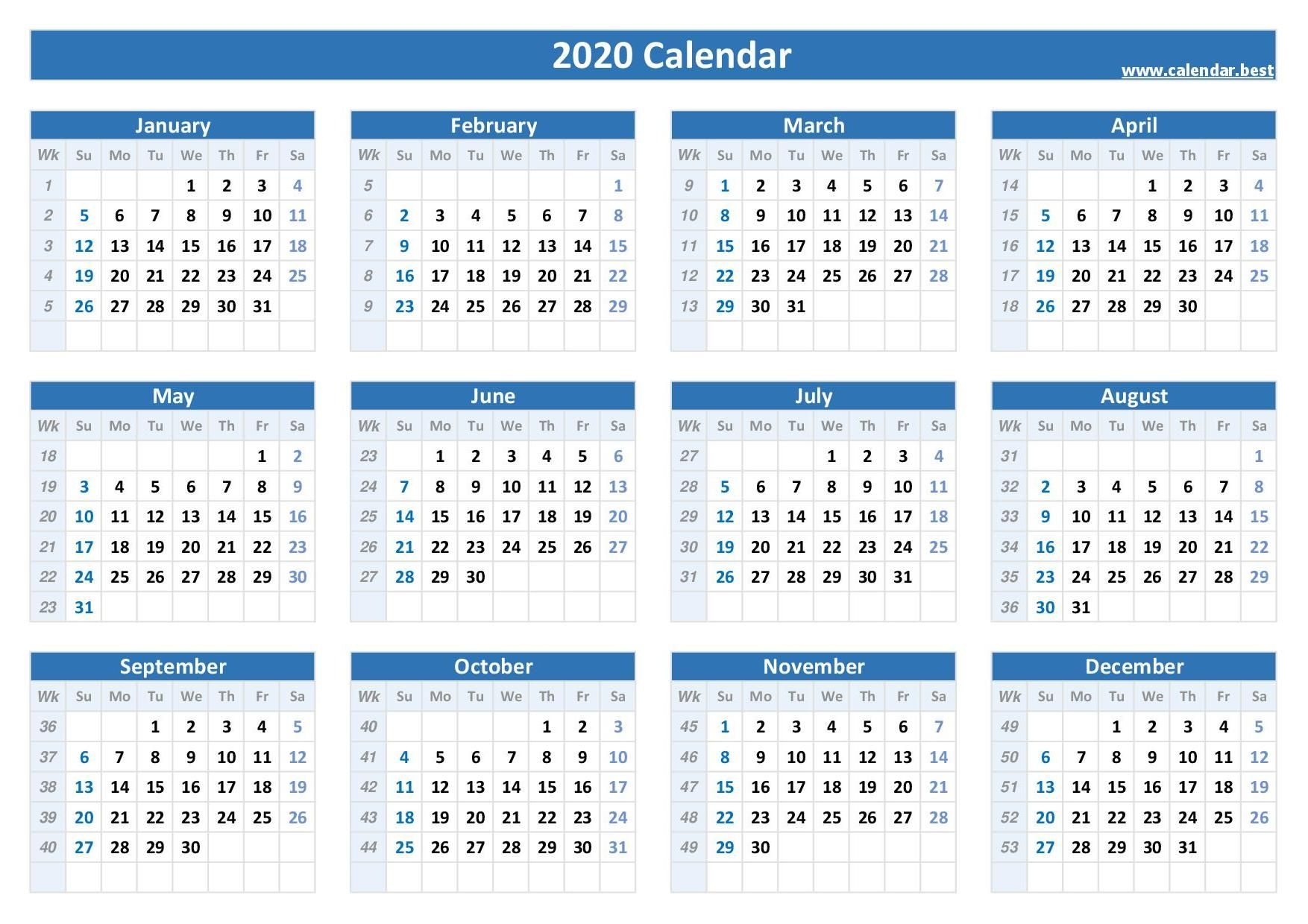 week numbers for 2020 : list and calendar calendar best