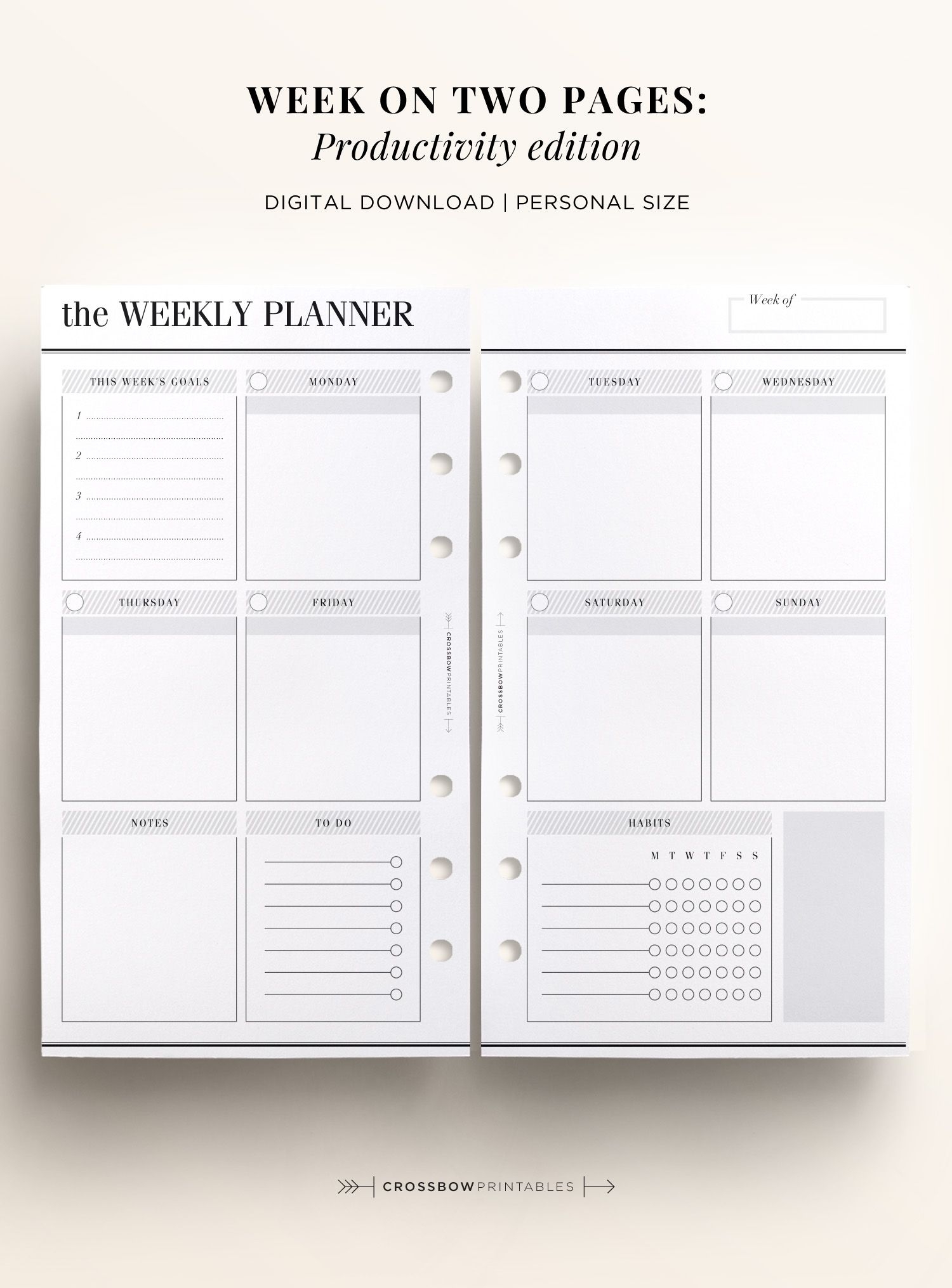 week on two pages | productivity edition: personal printable calendar