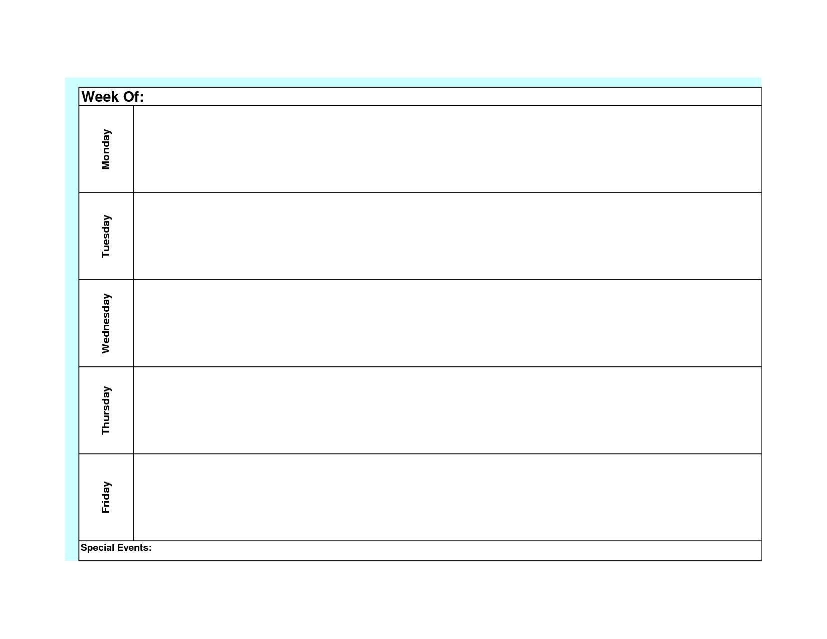 Weekly Blank Calendar Monday Through Friday | Holidays