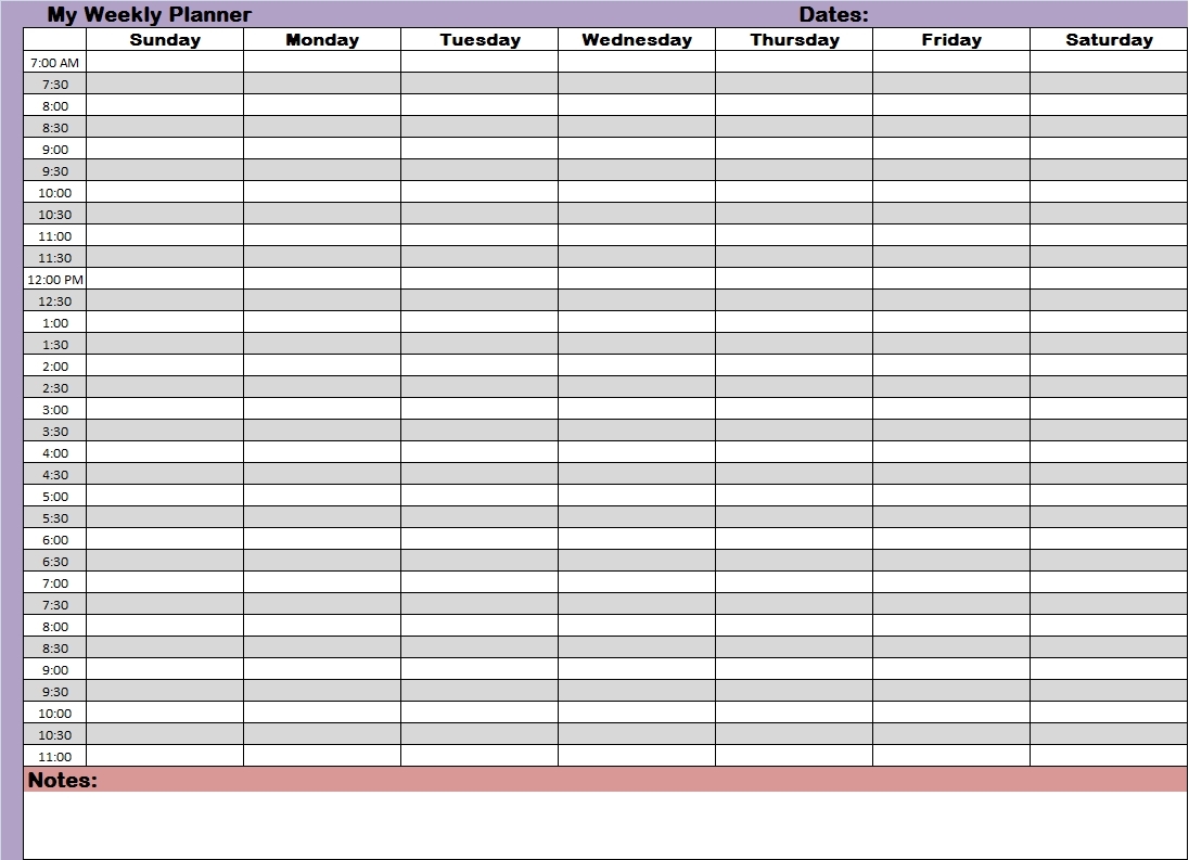 Weekly Calendar Printable Time Slots Pick Blank Weekly