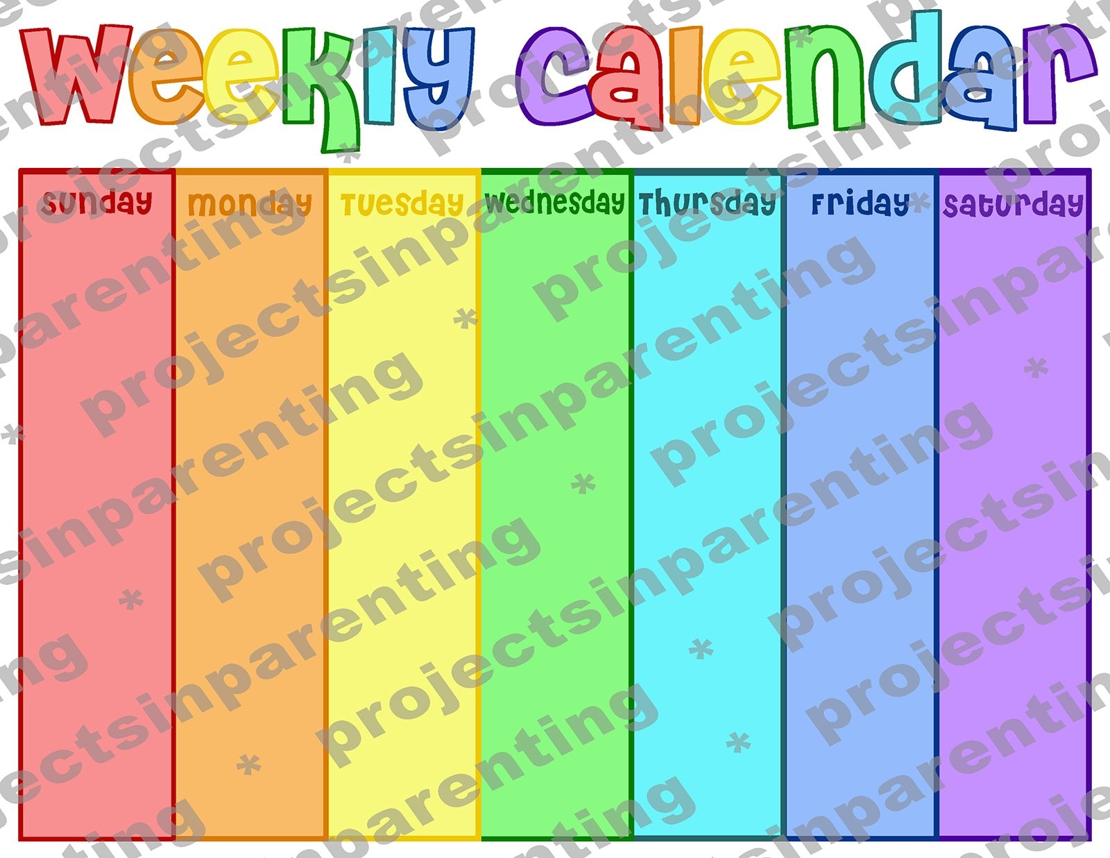 Monday - Friday Weekly Calendar - Example Calendar Printable