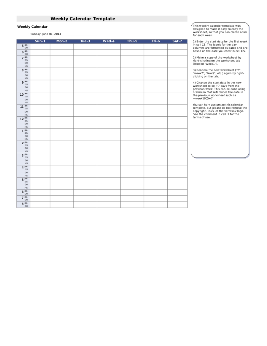 Weekly Calendar Template Edit, Fill, Sign Online | Handypdf