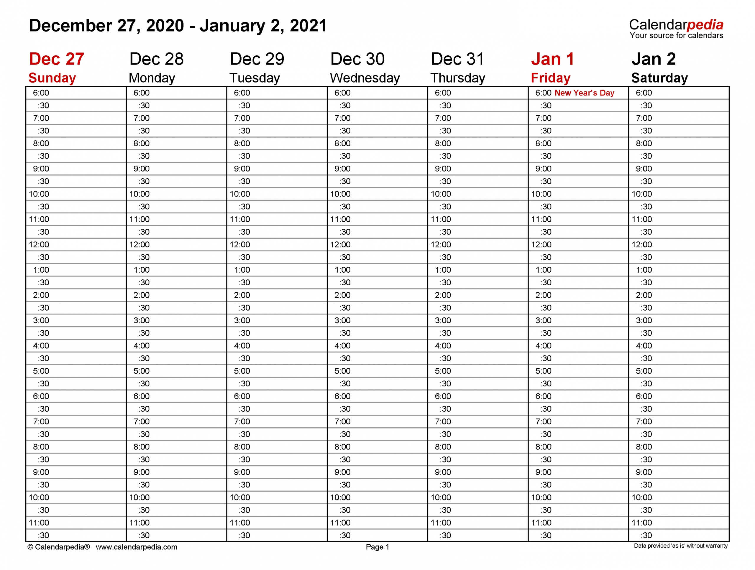 30 Minute Calendar Example Calendar Printable