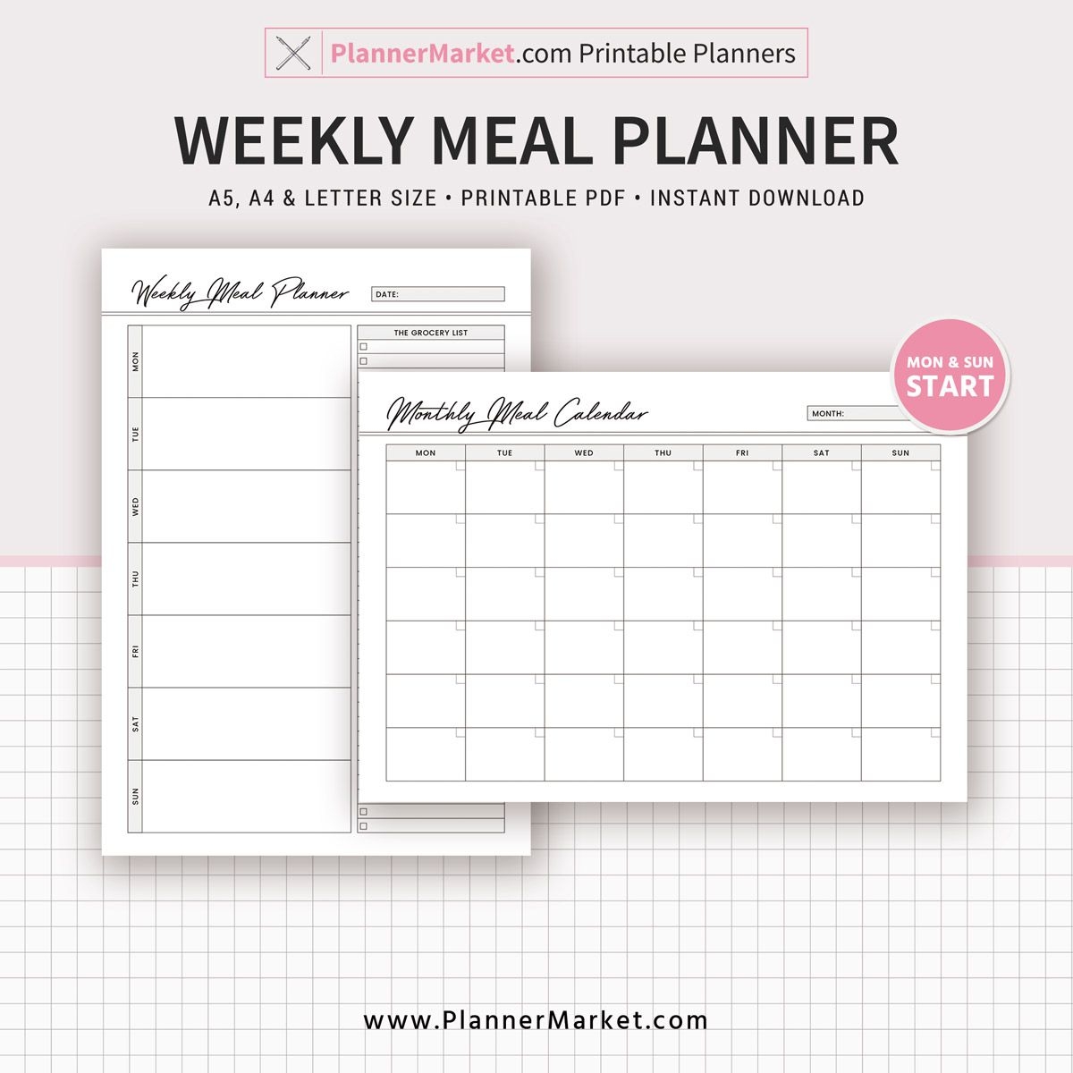 Weekly Meal Planner Inserts, Menu Planner, Monthly Meal