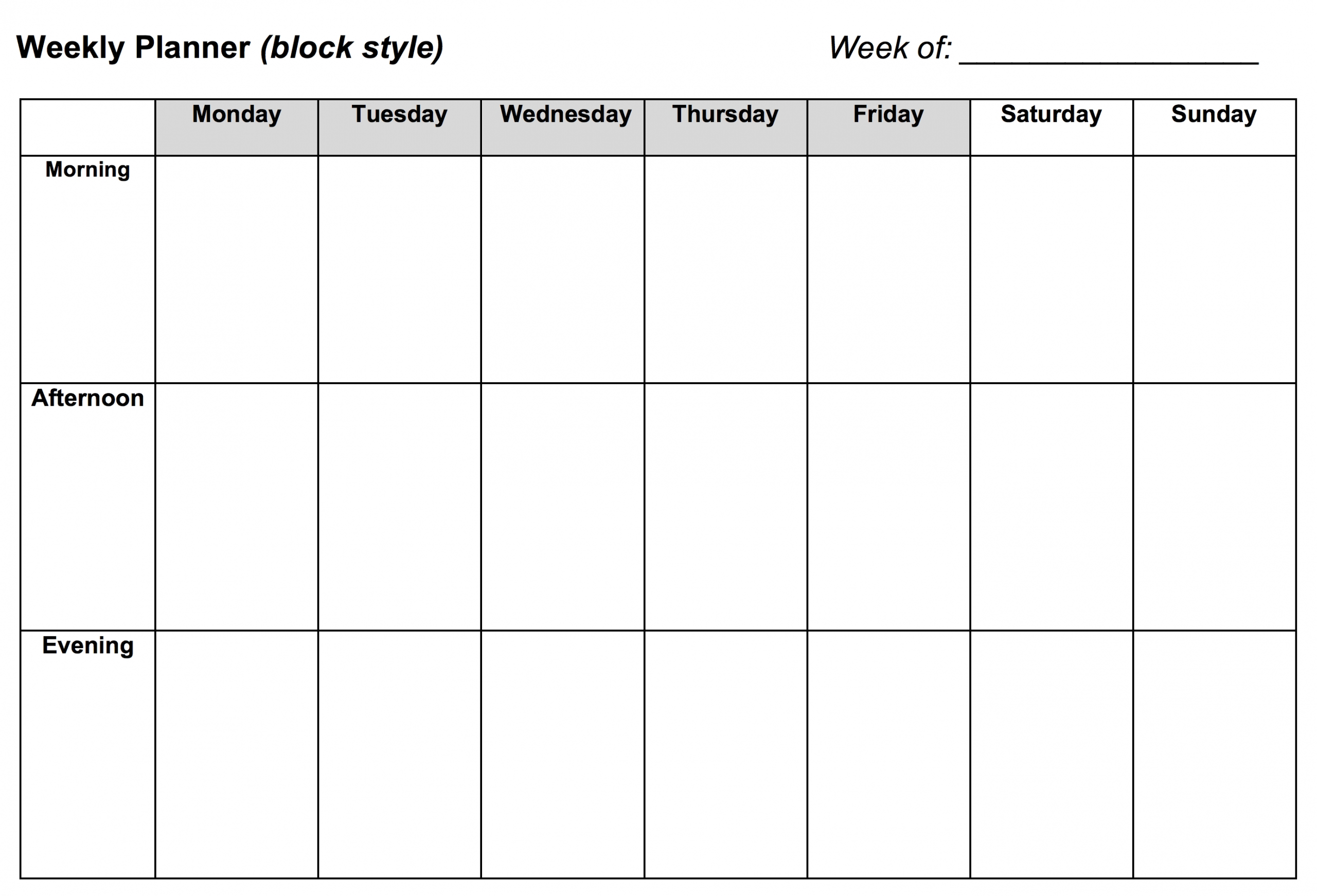 Weekly Planner: Block Style – Learning Center