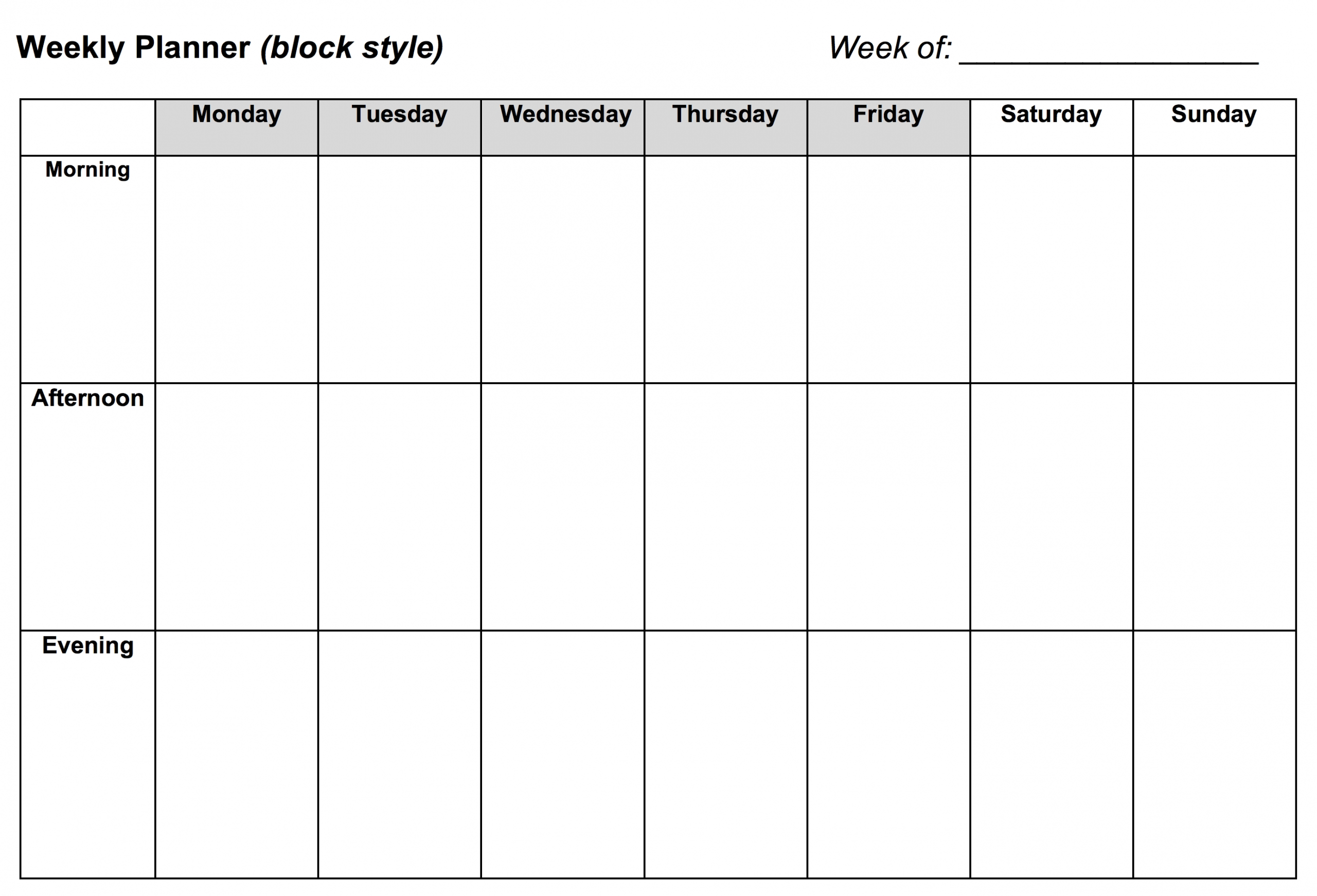 weekly planner: block style – learning center