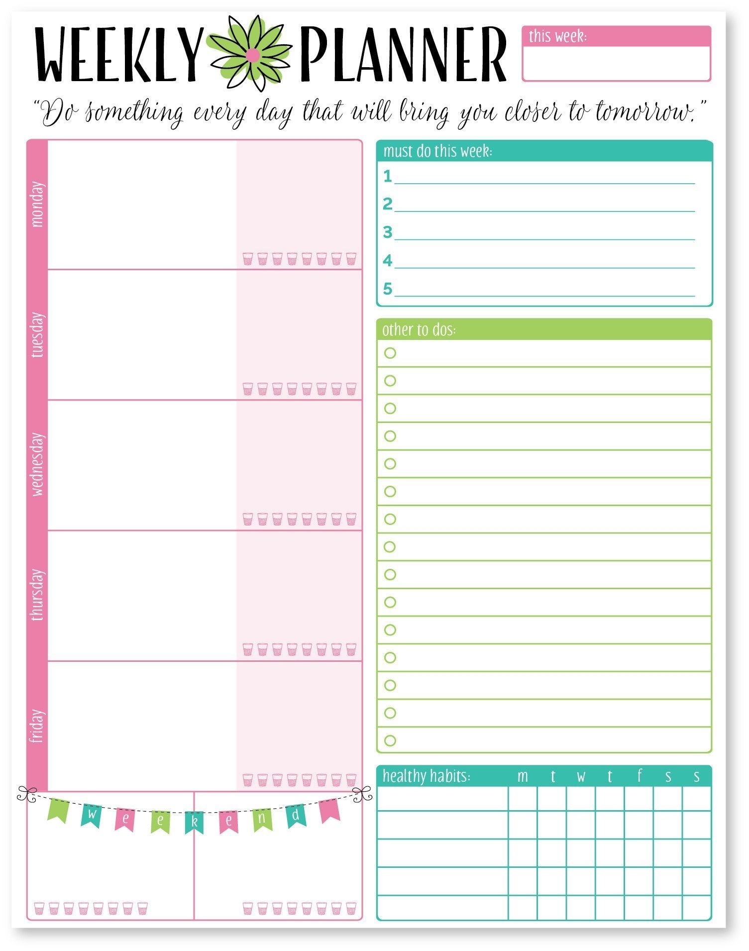 Weekly Planning System Pad Bloom Color Scheme 8 5" X 11
