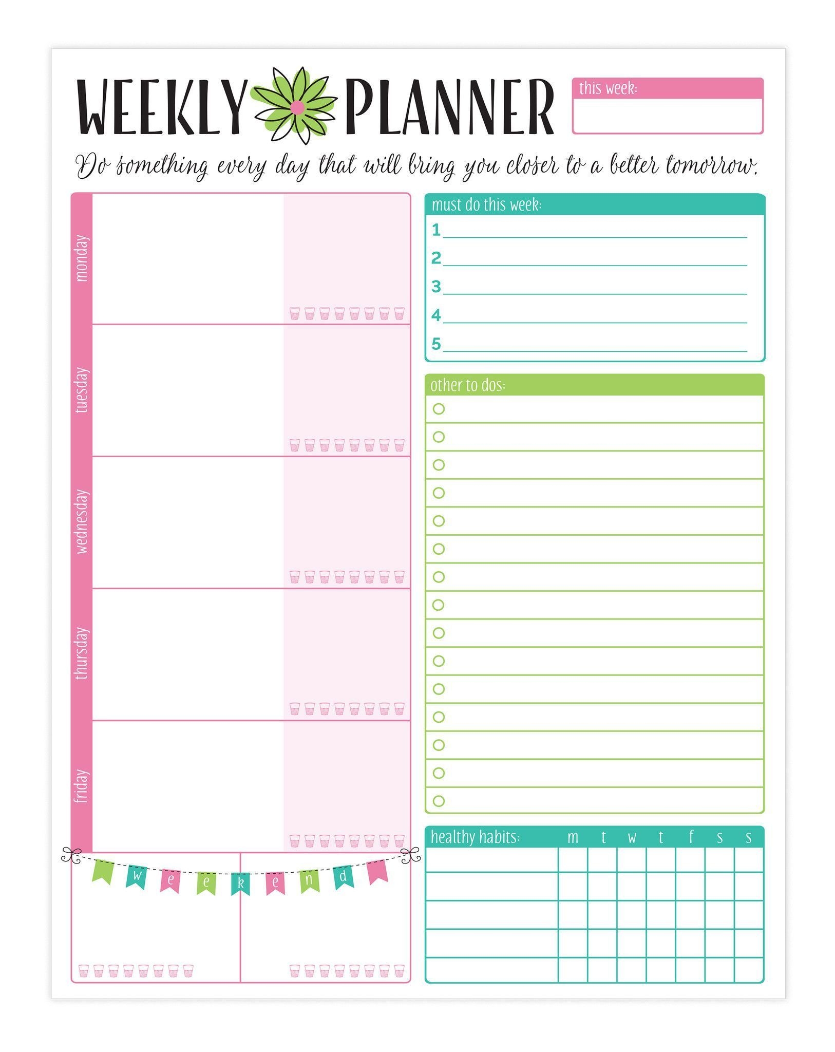 weekly planning system pad bloom color scheme 8 5&quot; x 11
