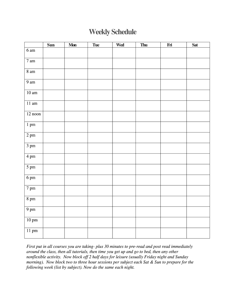 Weekly Schedule Template Printable Fill Online, Printable