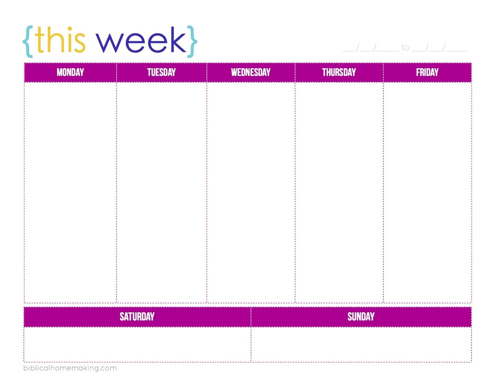 Weekweek Calendar Template