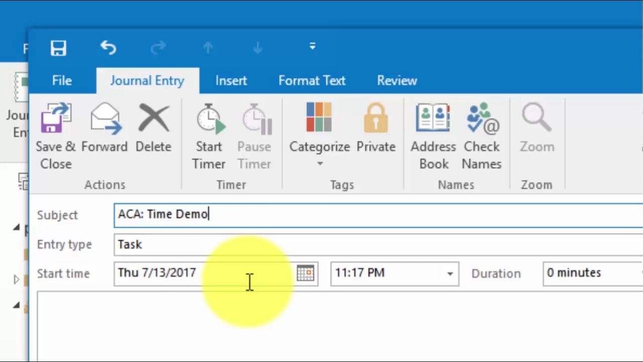 Where To Find The Task Timer In Outlook 2013 & 2016