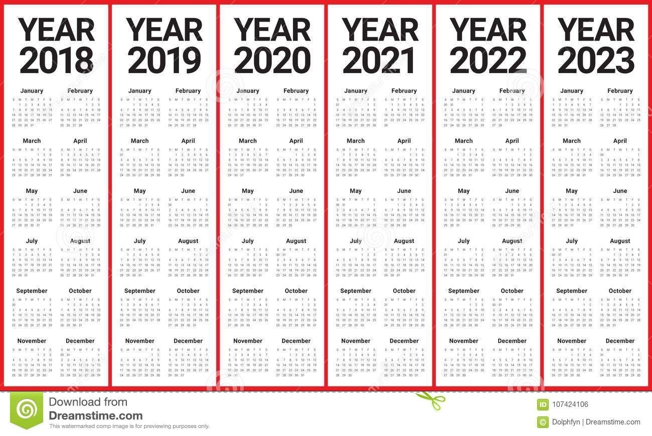 year 2018 2019 2020 2021 2022 2023 calendar vector stock