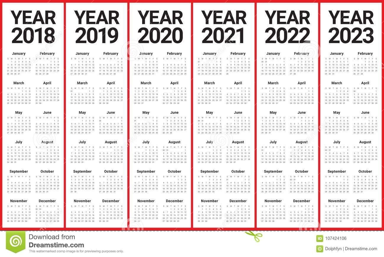 Year 2018 2019 2020 2021 2022 2023 Calendar Vector Stock