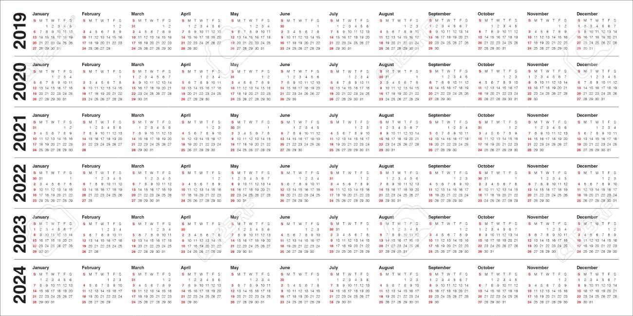 year 2019 2020 2021 2022 2023 2024 calendar vector design template,