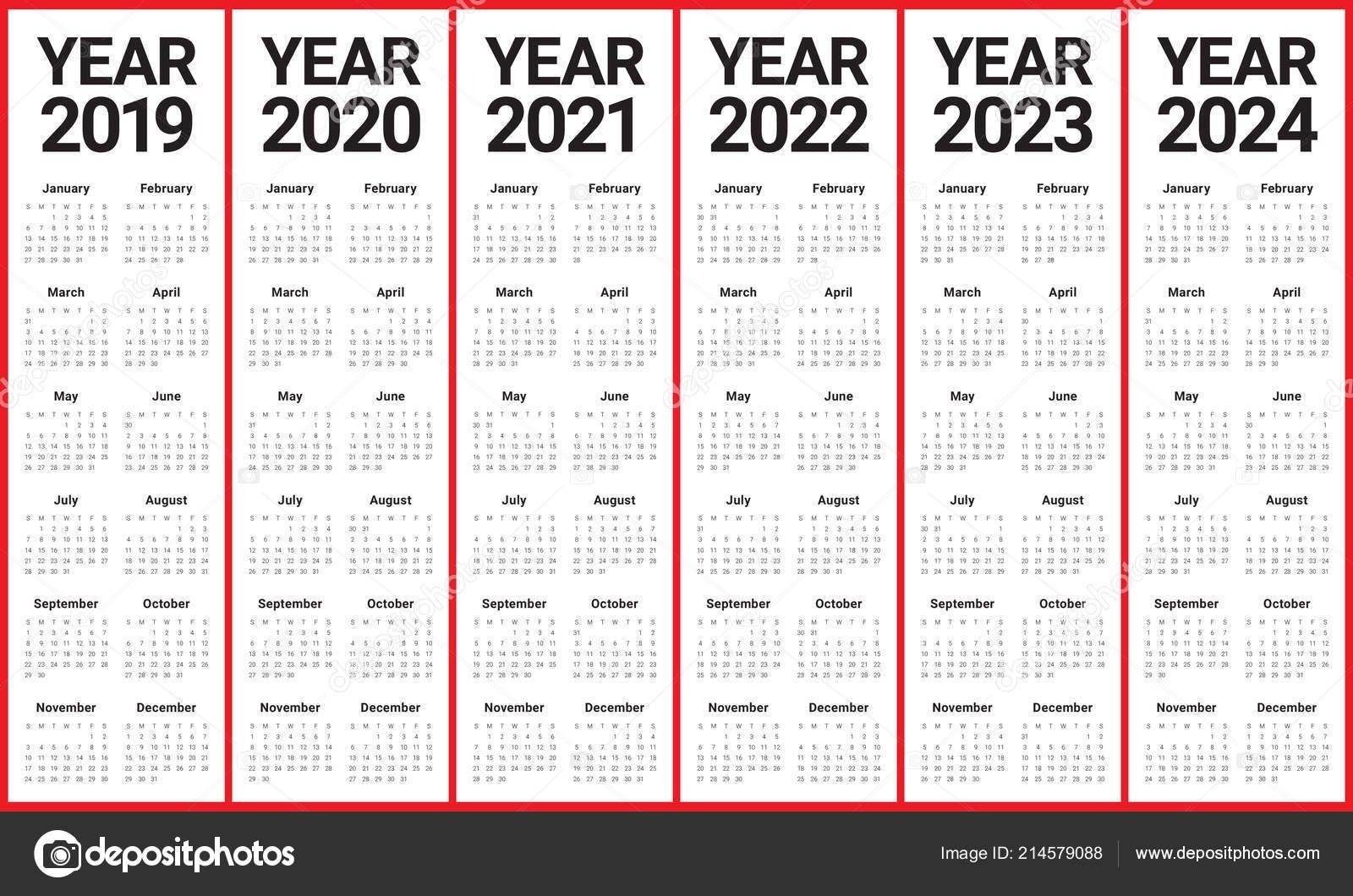 year 2019 2020 2021 2022 2023 2024 calendar vector design template, simple and clean design 214579088