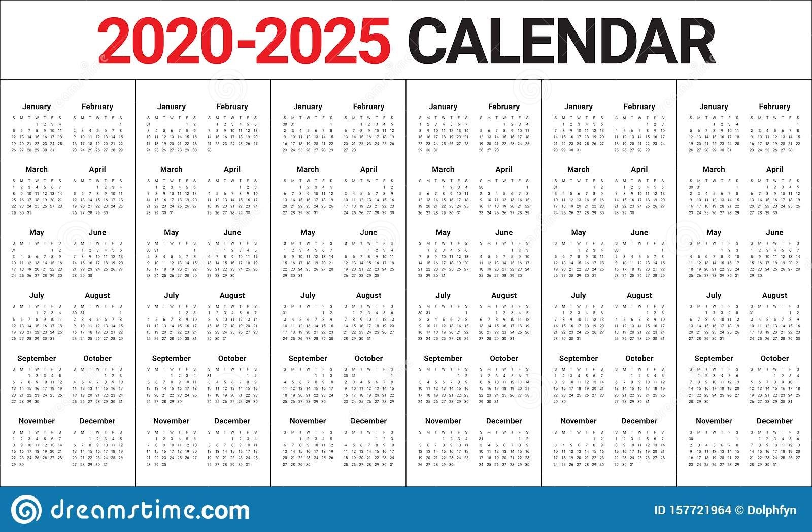 year 2020 2021 2022 2023 2024 2025 calendar vector design