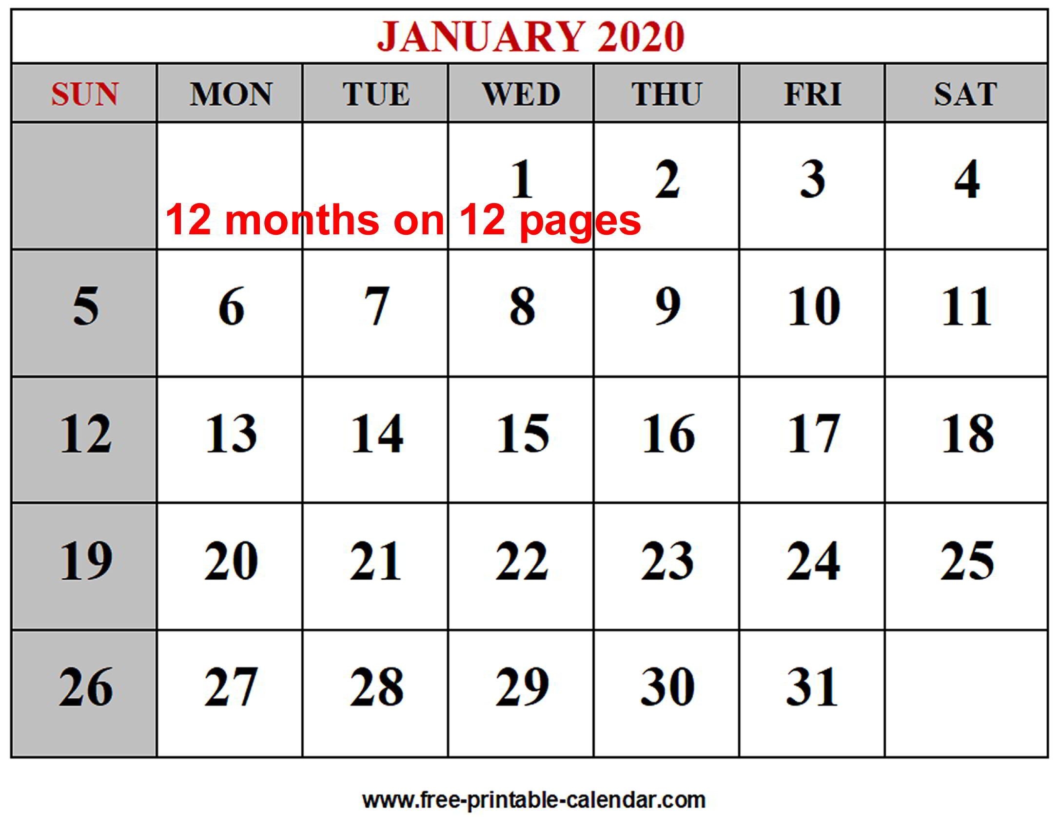 Year 2020 Calendar Templates Free Printable Calendar