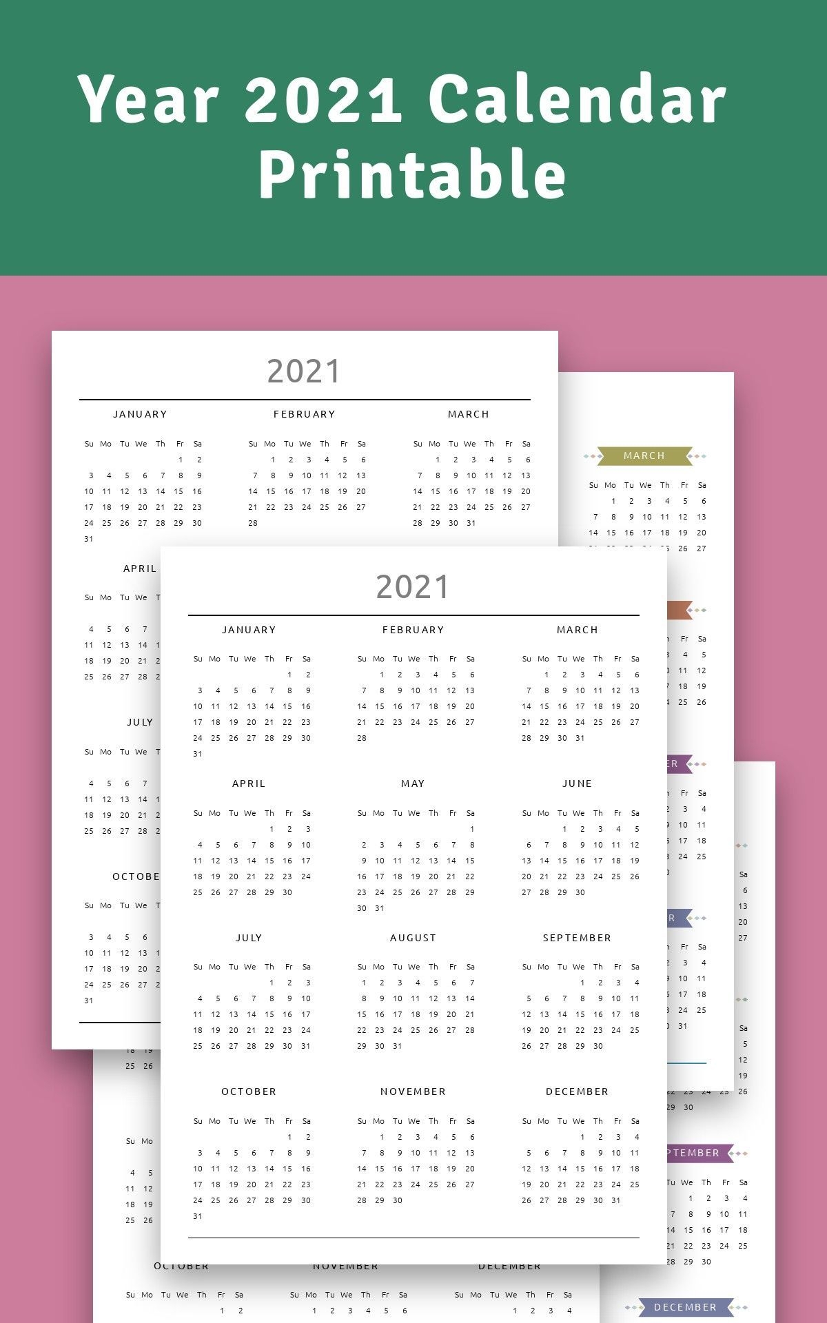 year 2021 calendar printable download template in 2020