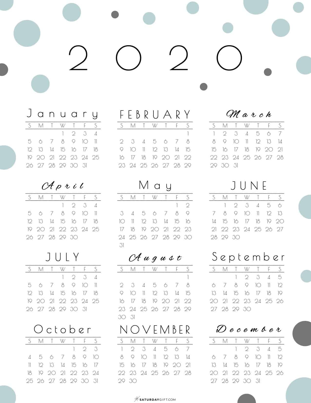 Year At A Glance Calendar 2020 Pretty (and Free!) Printable