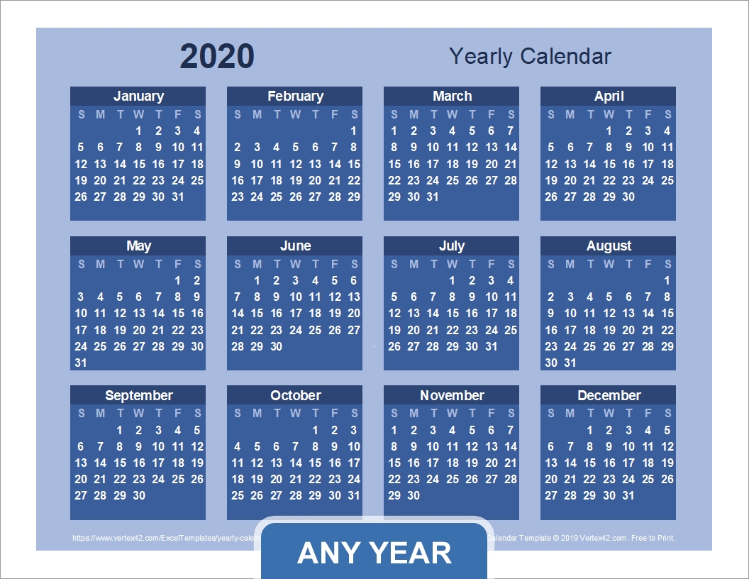 yearly calendar template for 2020 and beyond