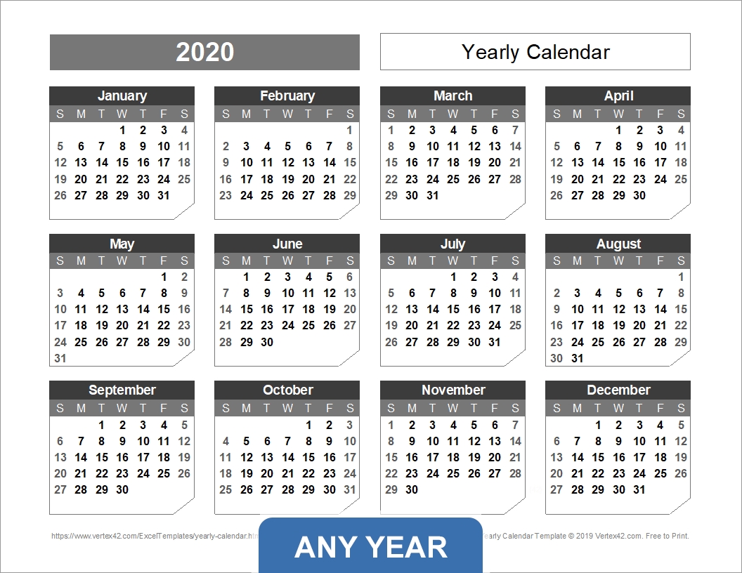 yearly calendar template for 2020 and beyond