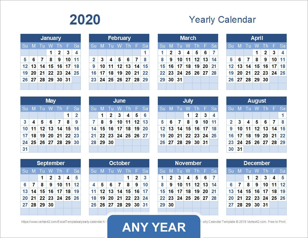 yearly calendar template for 2020 and beyond