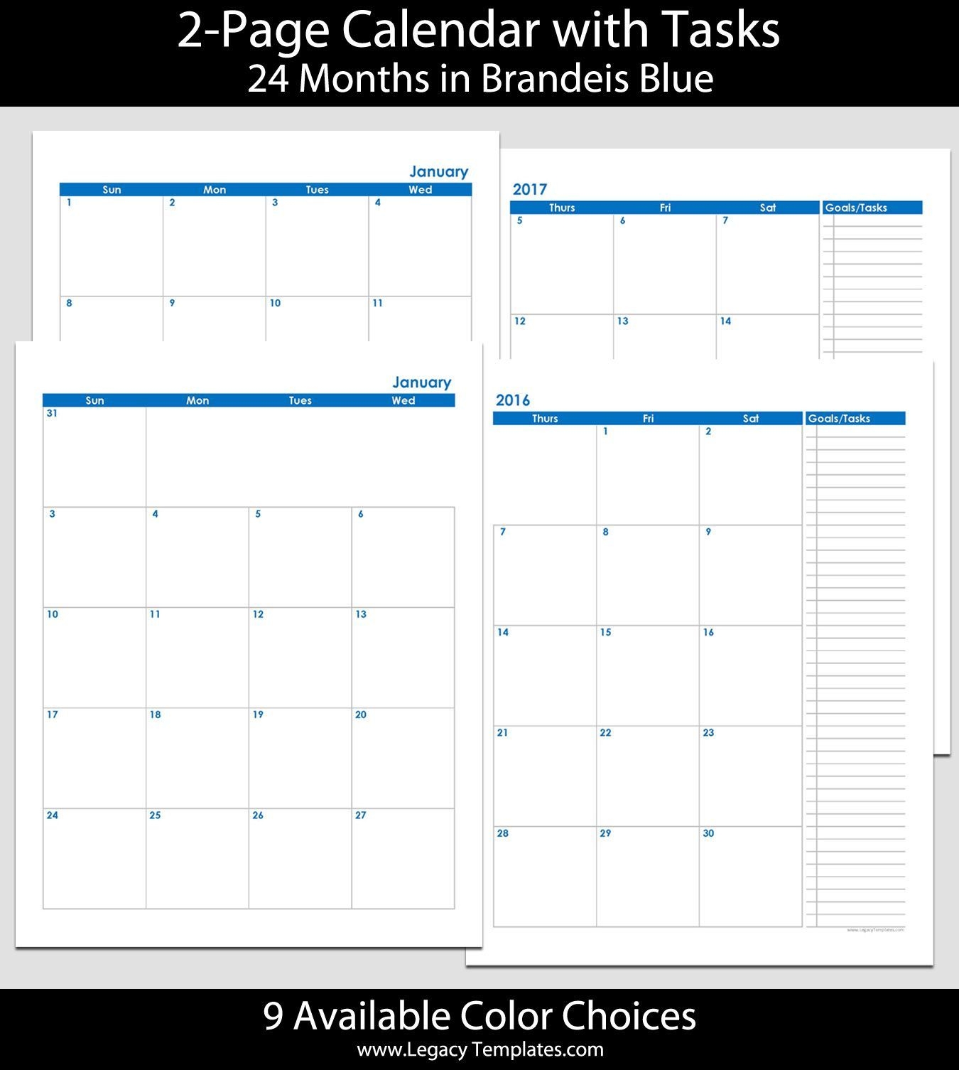 2016 &amp; 2017 24 month 2 page calendar – 8 1/2″ x 11