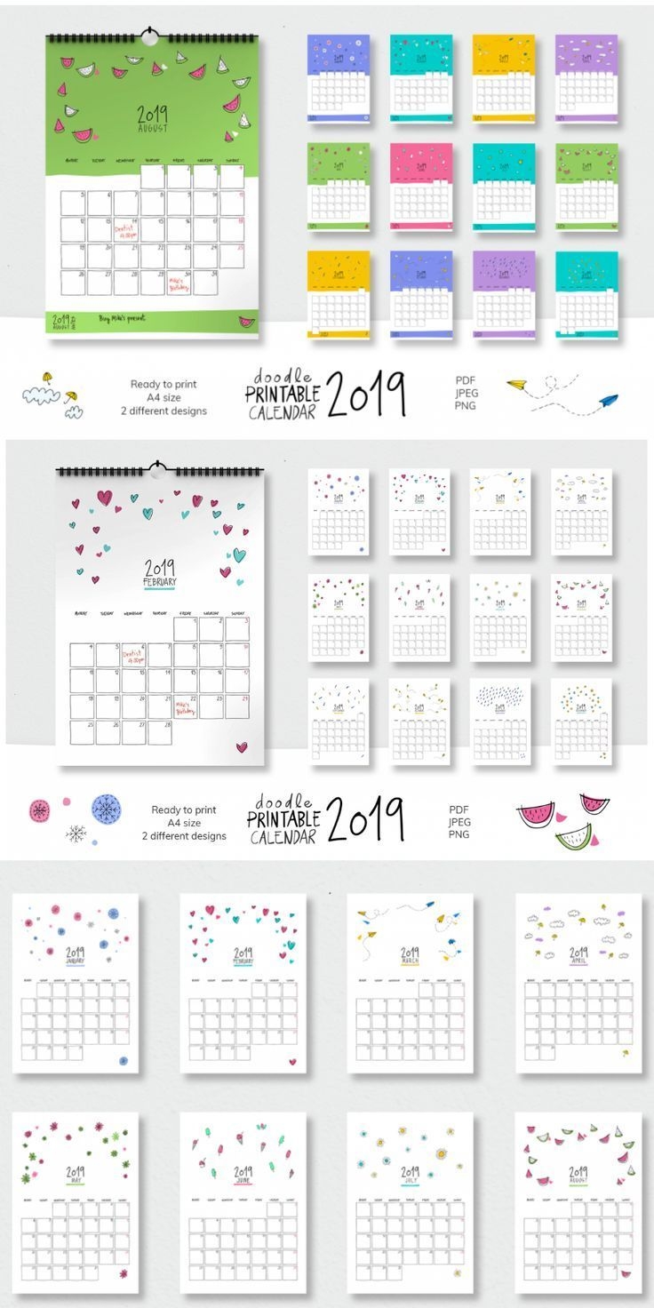 2019 doodle printable calendar (147320) | illustrations