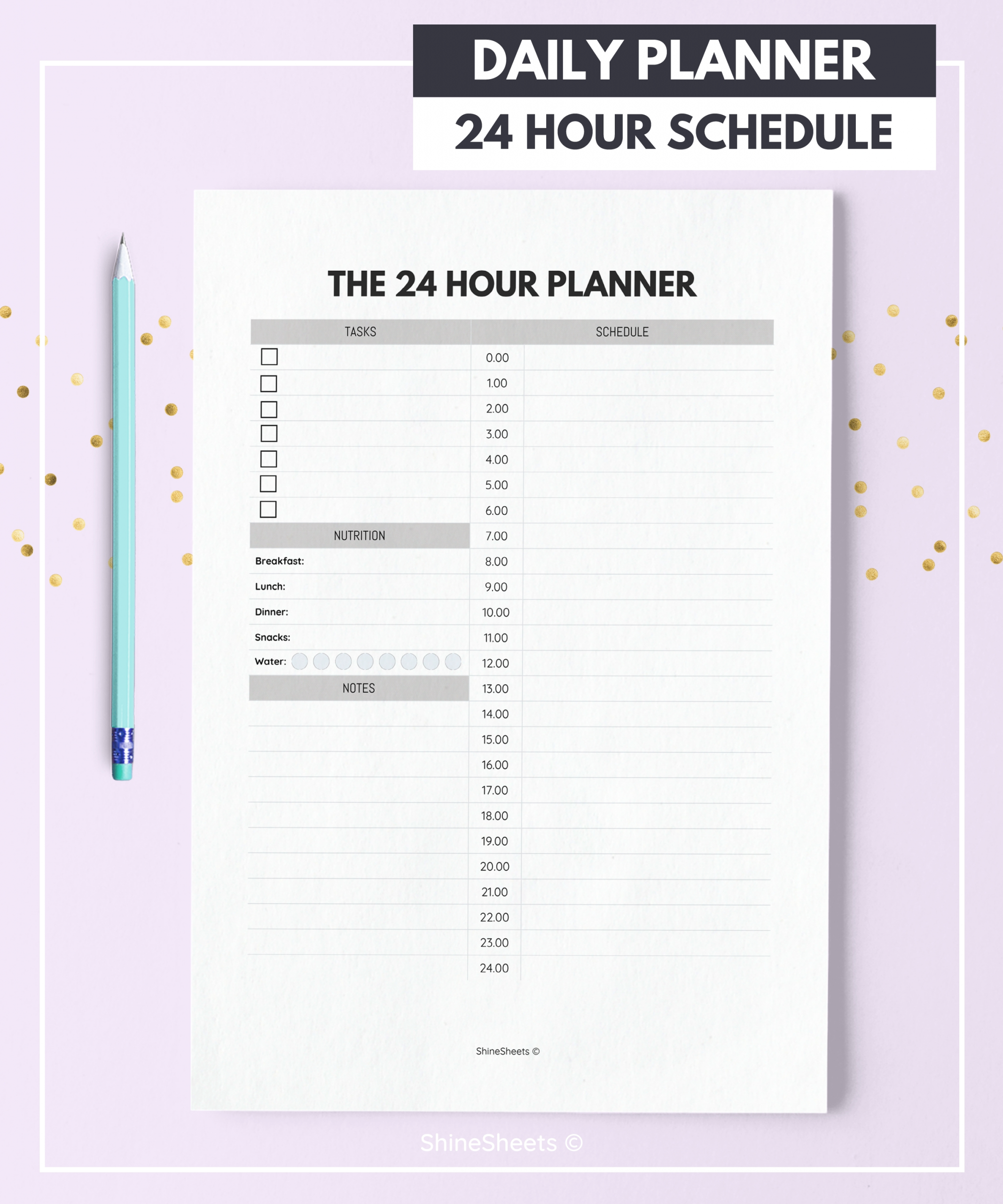 24 hour planner / daily planner printable / 24h daily | etsy