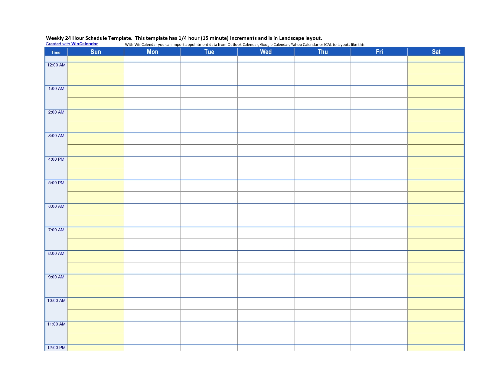 24 hour schedule template excel | daily calendar template