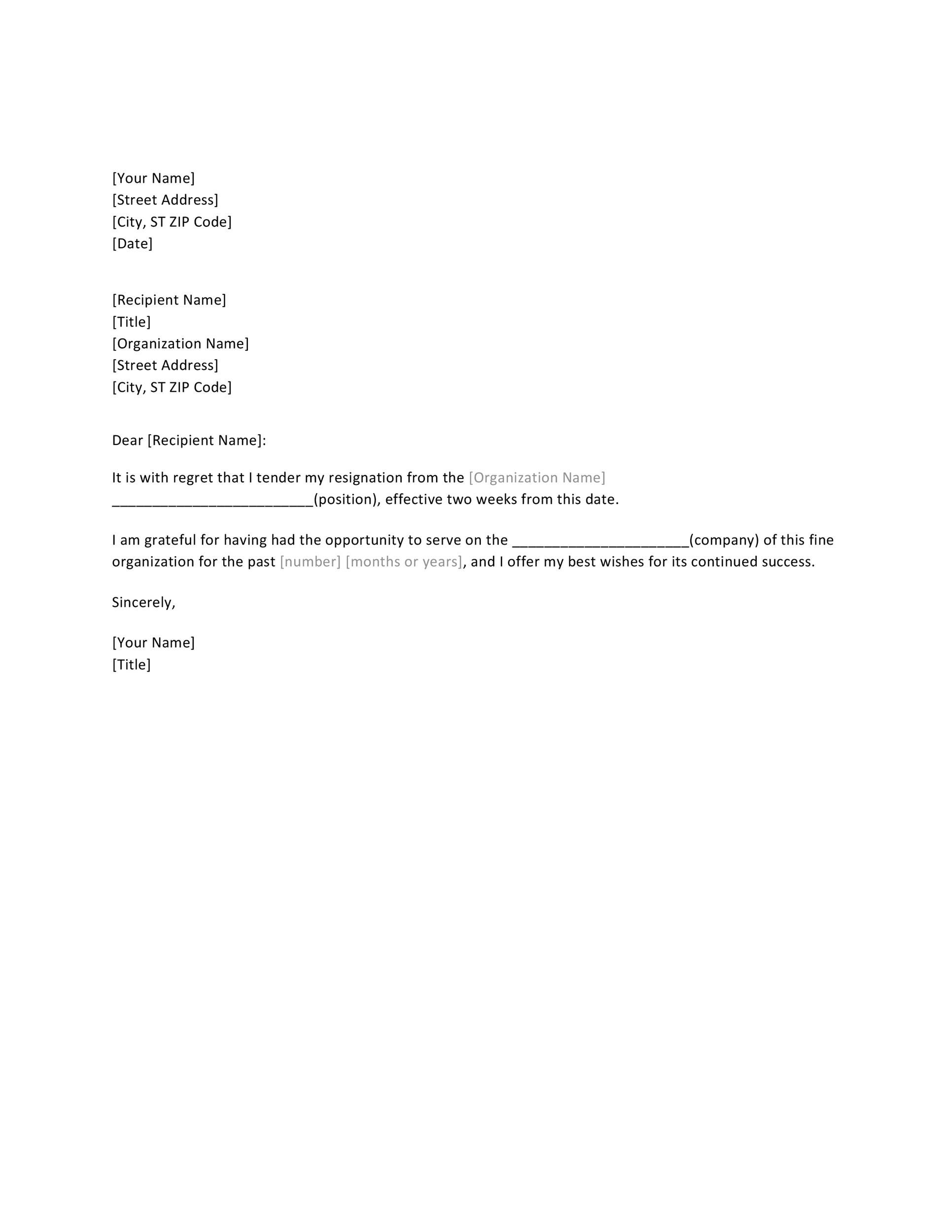 40 two weeks notice letters &amp; resignation letter templates