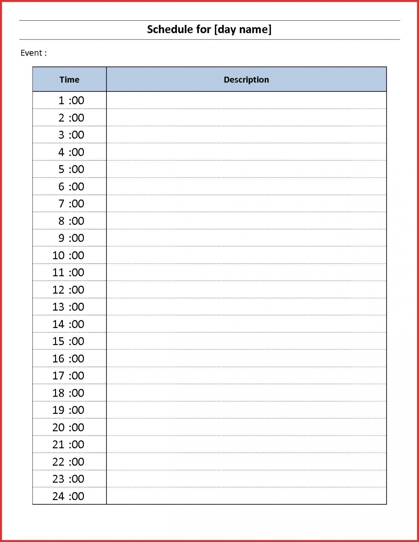 7 Day 24 Hour Calendar Template | Daily Calendar Template